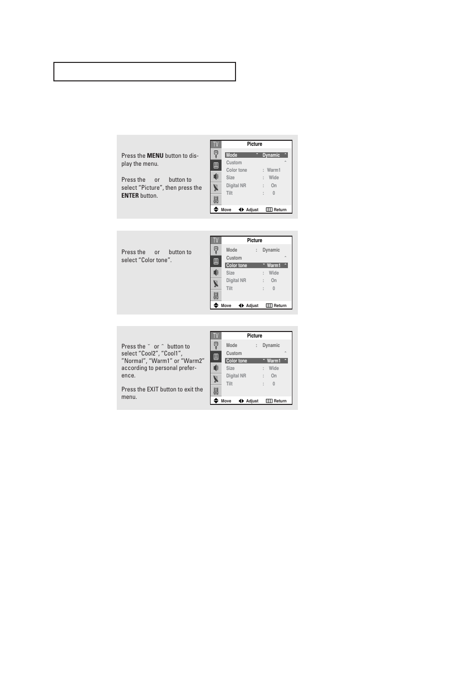 Changing the color tone | Samsung DynaFlat TX R2765 User Manual | Page 42 / 68