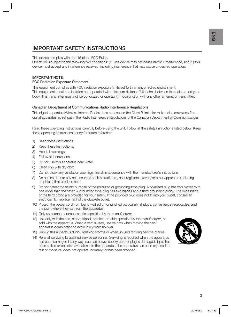 Important safety instructions | Samsung HW-C900-XAA User Manual | Page 3 / 70