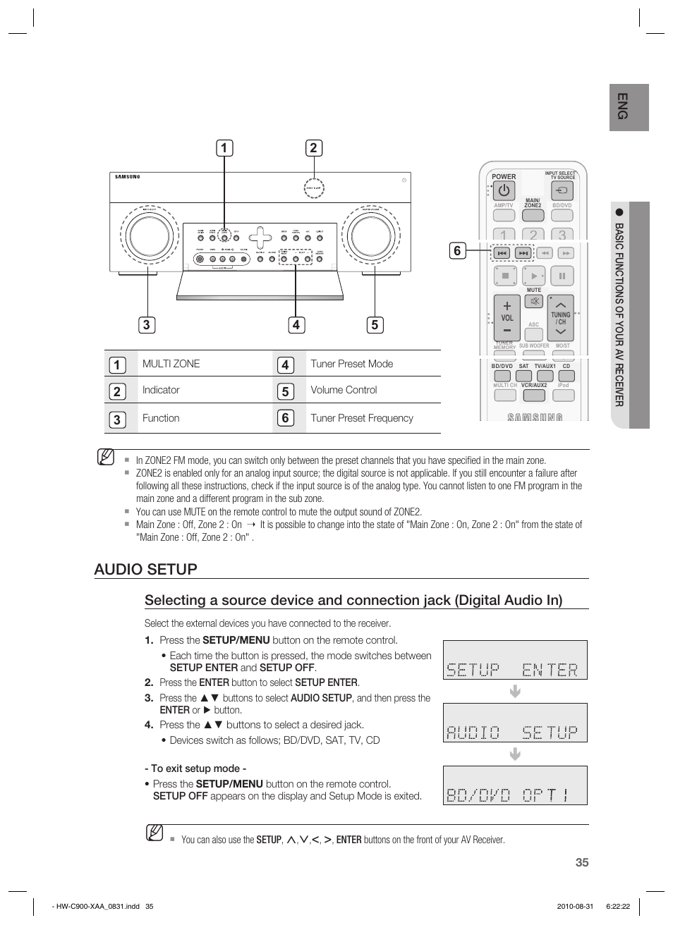 Audio setup | Samsung HW-C900-XAA User Manual | Page 35 / 70