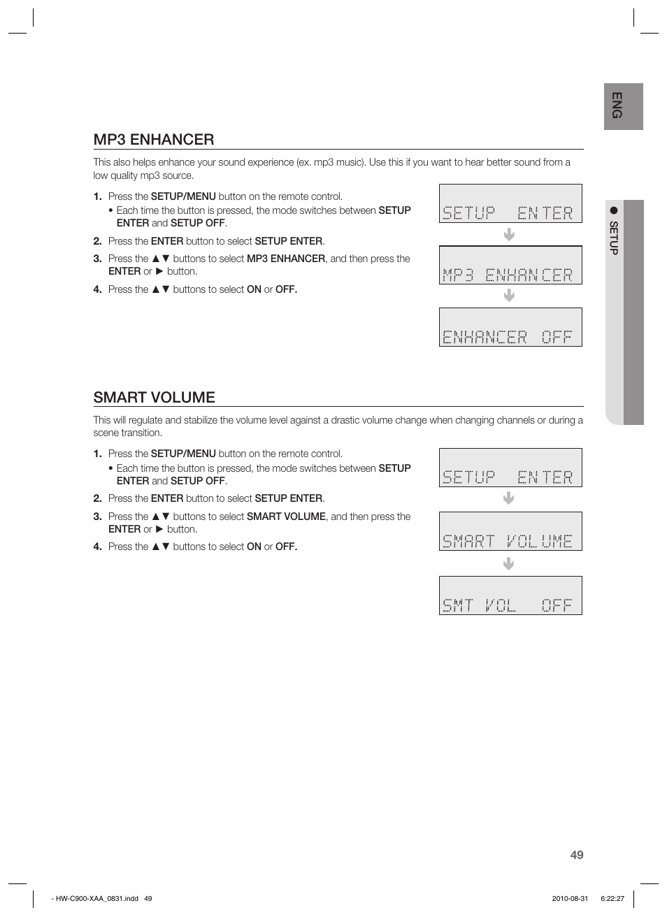 Mp3 enhancer, Smart volume | Samsung HW-C900-XAA User Manual | Page 49 / 70