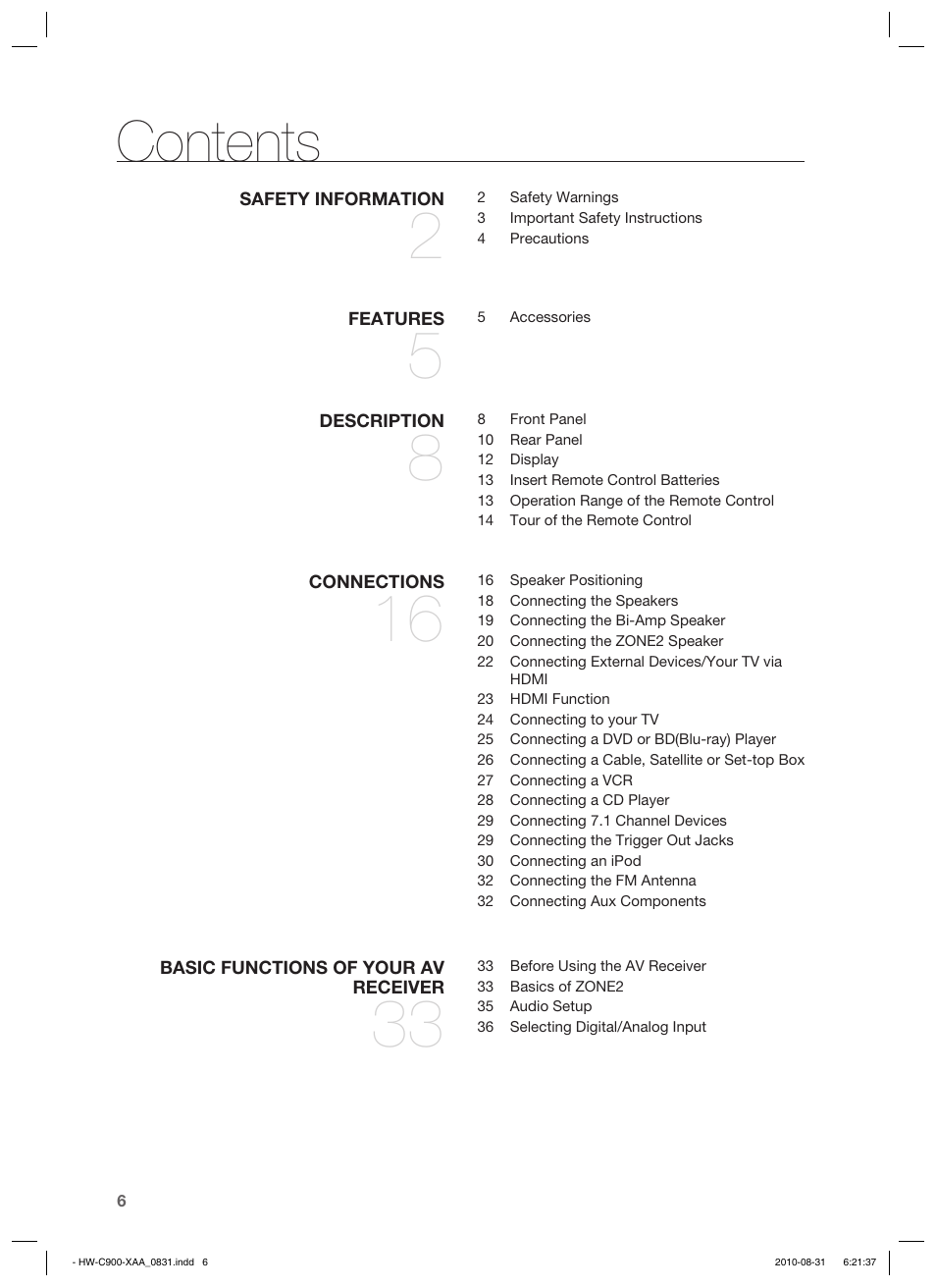 Samsung HW-C900-XAA User Manual | Page 6 / 70