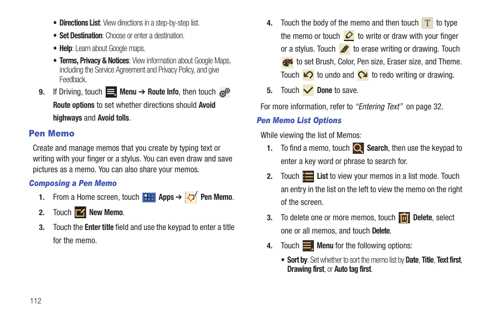 Pen memo | Samsung 8.9 User Manual | Page 116 / 176