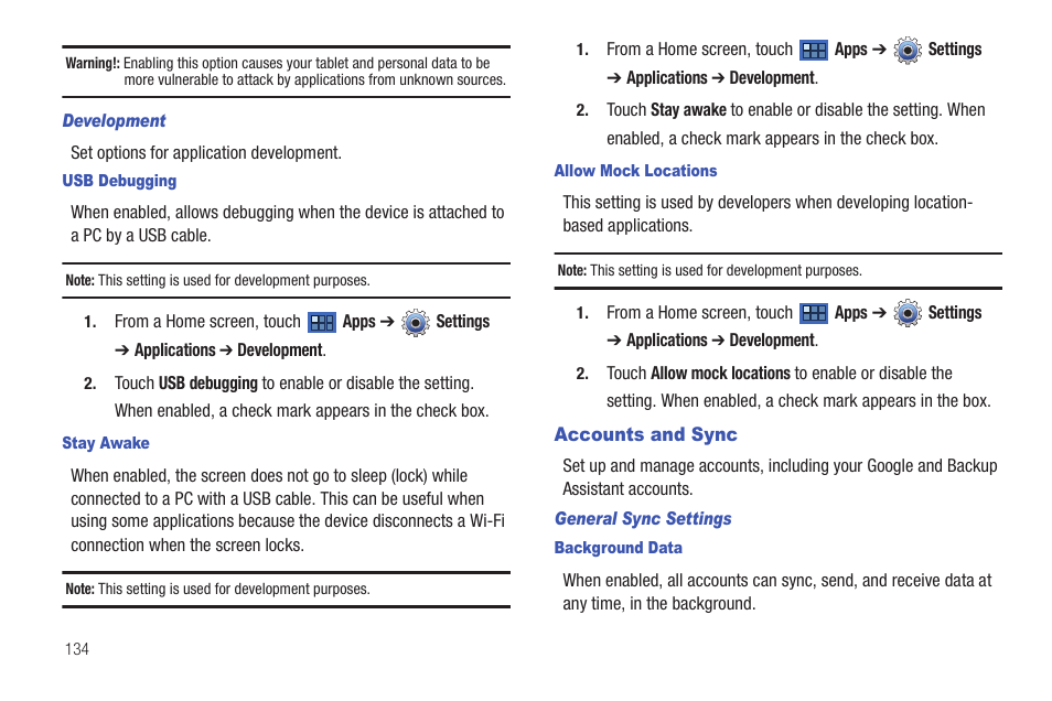 Accounts and sync, S. for more | Samsung 8.9 User Manual | Page 138 / 176