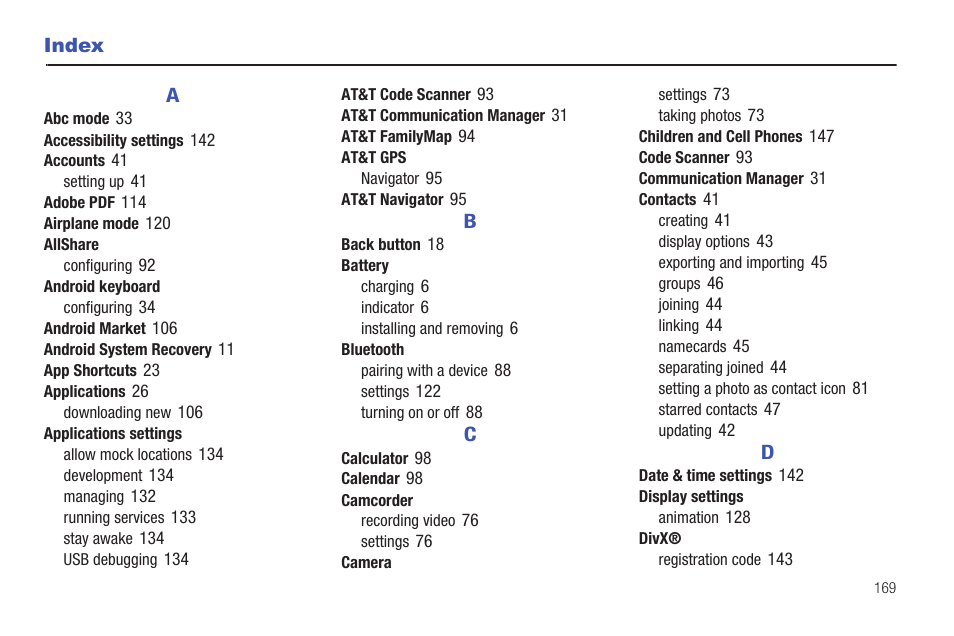 Index | Samsung 8.9 User Manual | Page 173 / 176