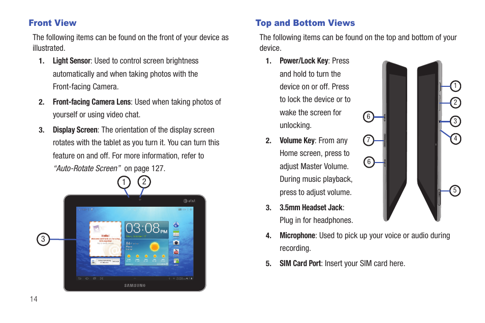 Front view, Top and bottom views, Front view top and bottom views | Samsung 8.9 User Manual | Page 18 / 176
