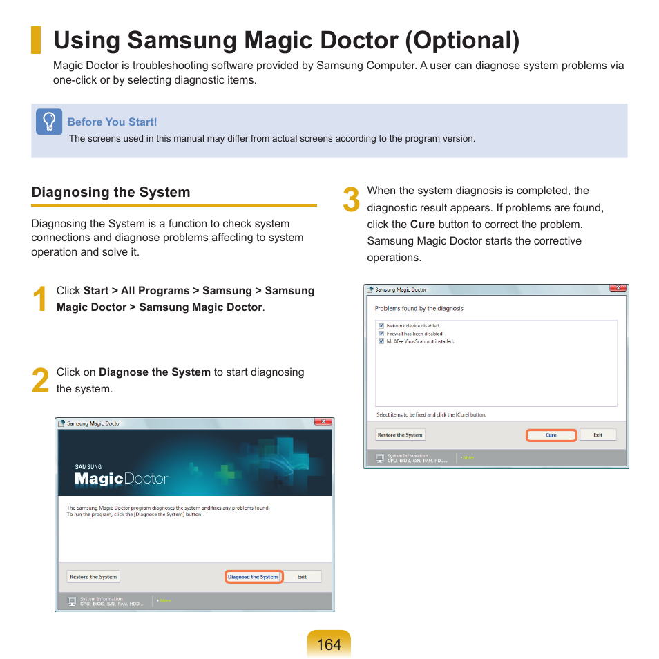Using samsung magic doctor (optional) | Samsung X65 User Manual | Page 165 / 195