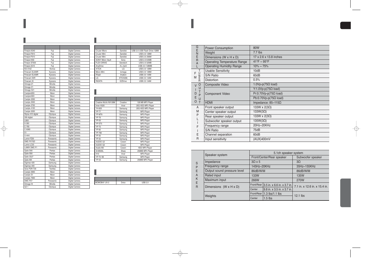Usb host feature supported products, Specifications, Miscellaneous | Samsung HT-X40 User Manual | Page 32 / 33