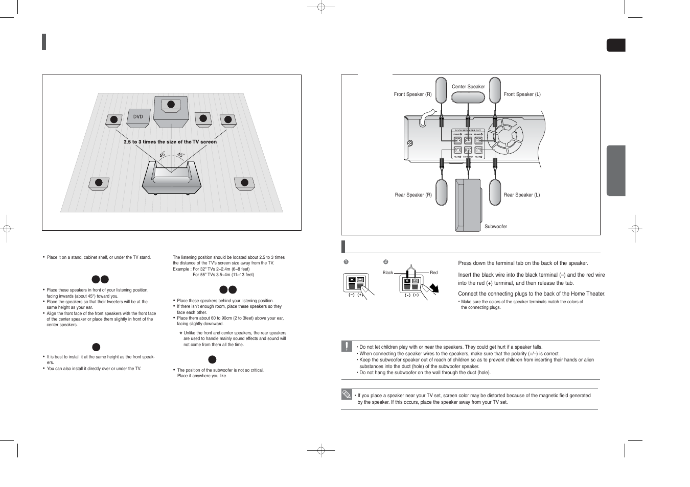 Connecting the speakers | Samsung HT-X40 User Manual | Page 7 / 33