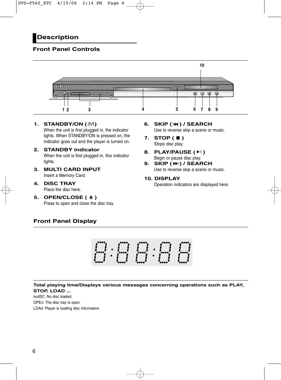 Description | Samsung DVD-P560 User Manual | Page 6 / 36