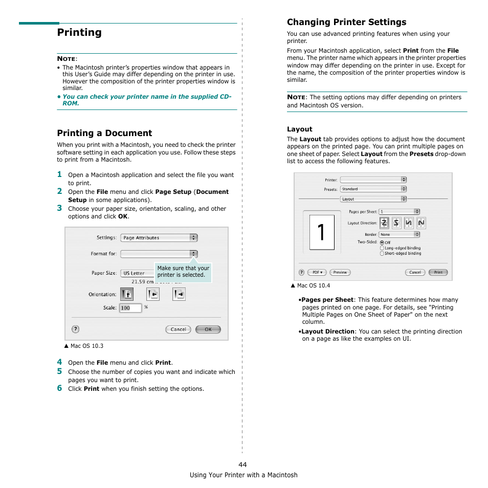 Printing, Printing a document, Changing printer settings | Printing a document changing printer settings | Samsung CLX-8380 User Manual | Page 180 / 186