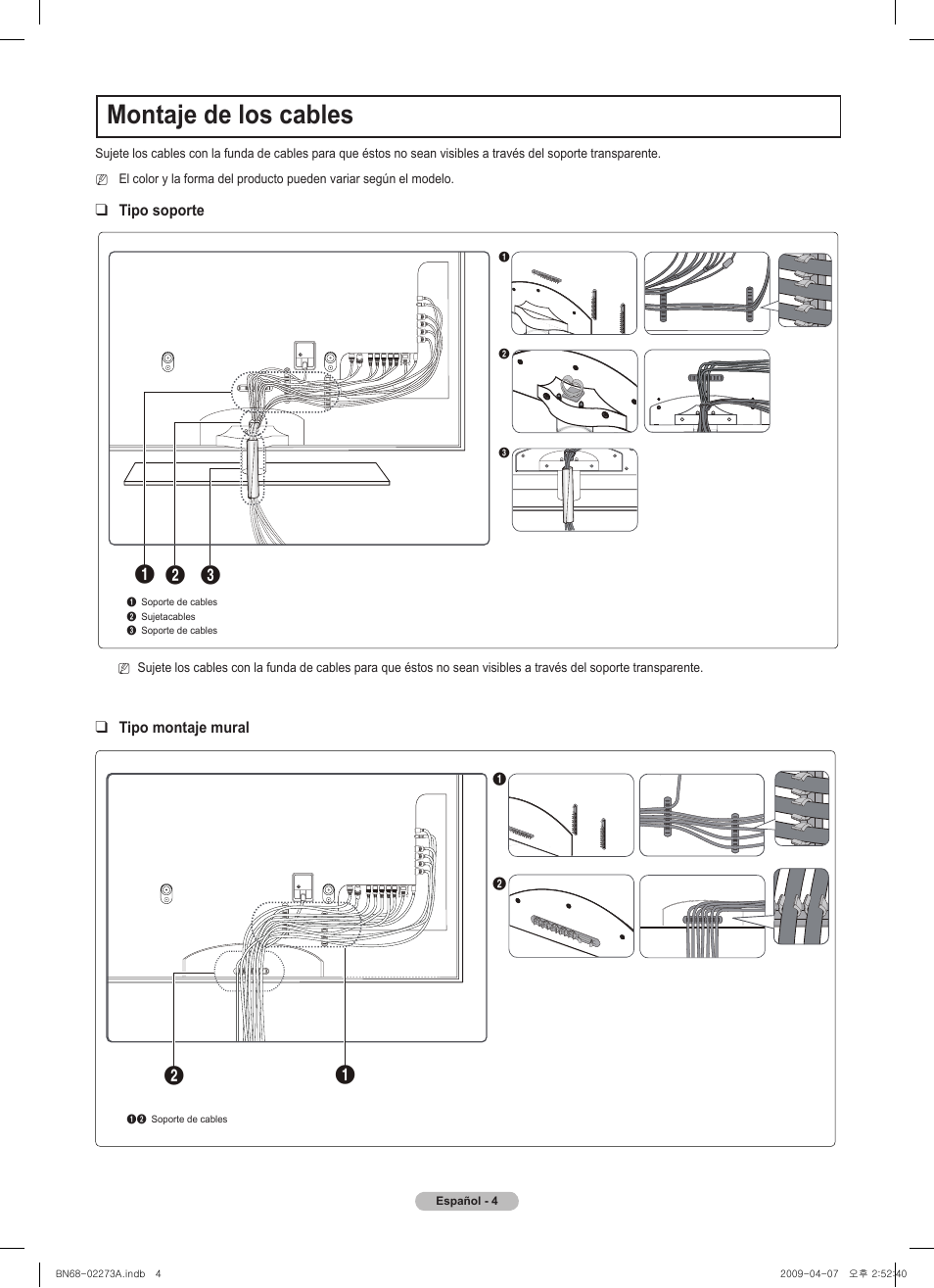 Montaje de los cables | Samsung BN68-02135A User Manual | Page 12 / 28
