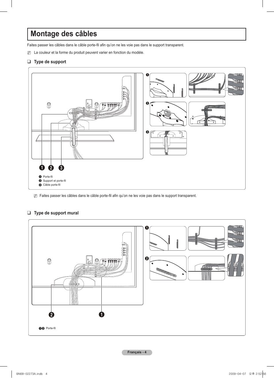 Montage des câbles | Samsung BN68-02135A User Manual | Page 21 / 28