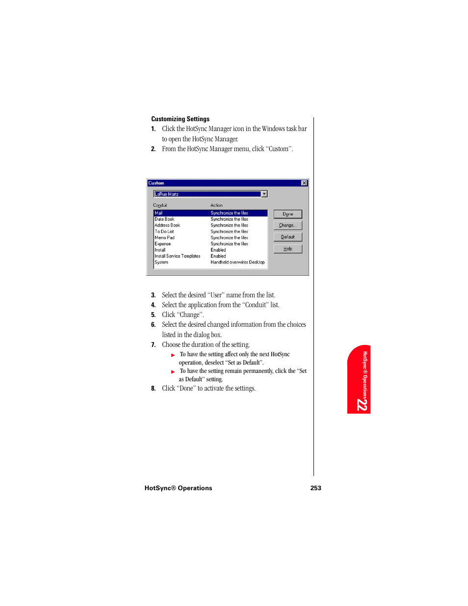 Customizing settings, Ho 22 | Samsung 010505D5 User Manual | Page 254 / 307