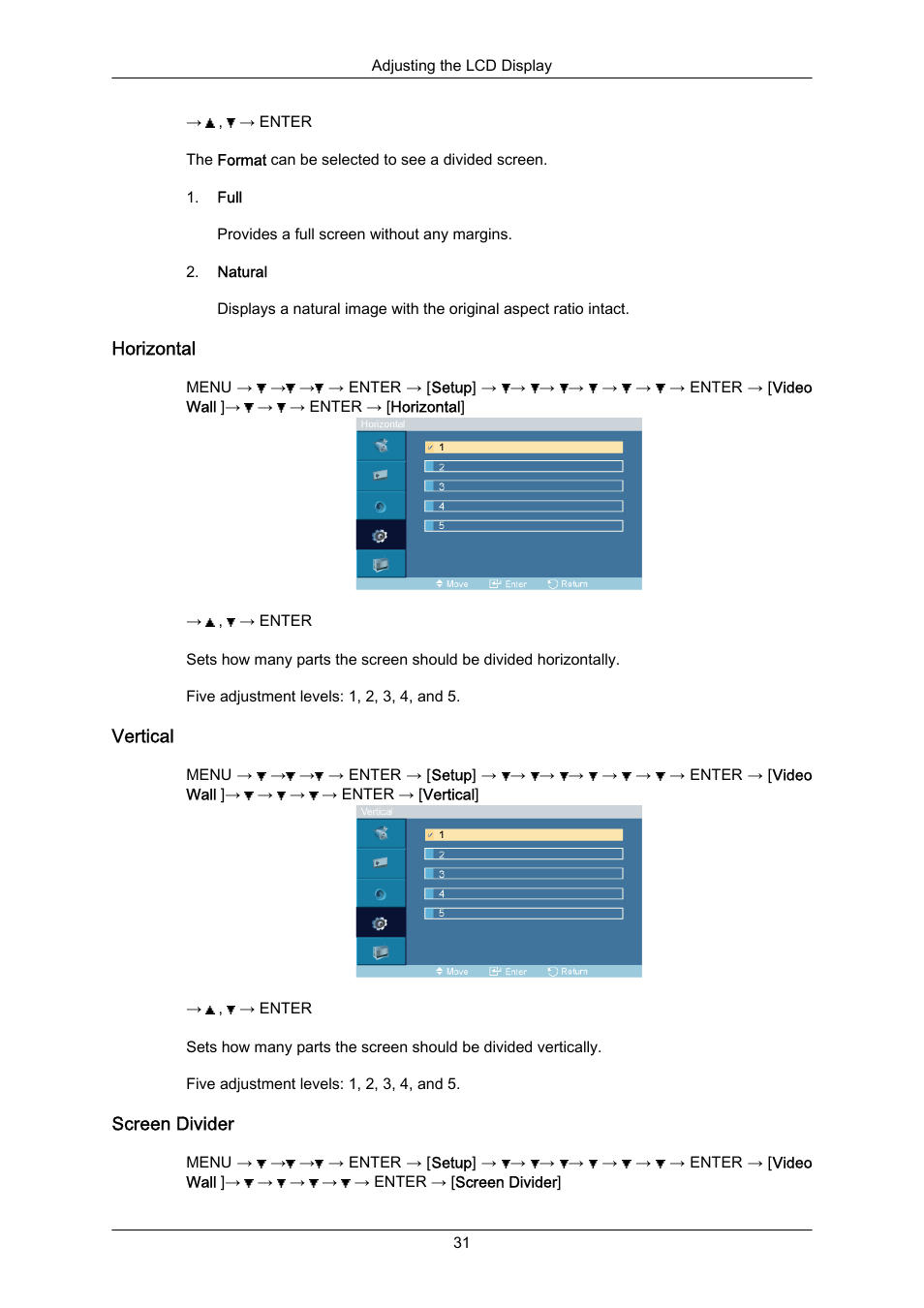 Horizontal, Vertical, Screen divider | Samsung SYNCMASTER 460TMN User Manual | Page 32 / 59