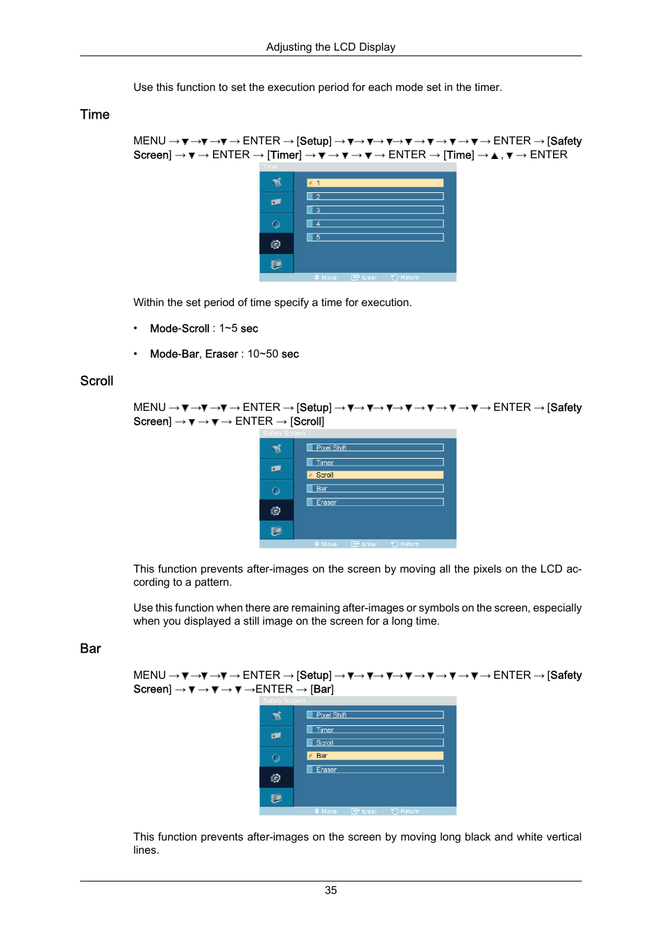 Time, Scroll | Samsung SYNCMASTER 460TMN User Manual | Page 36 / 59