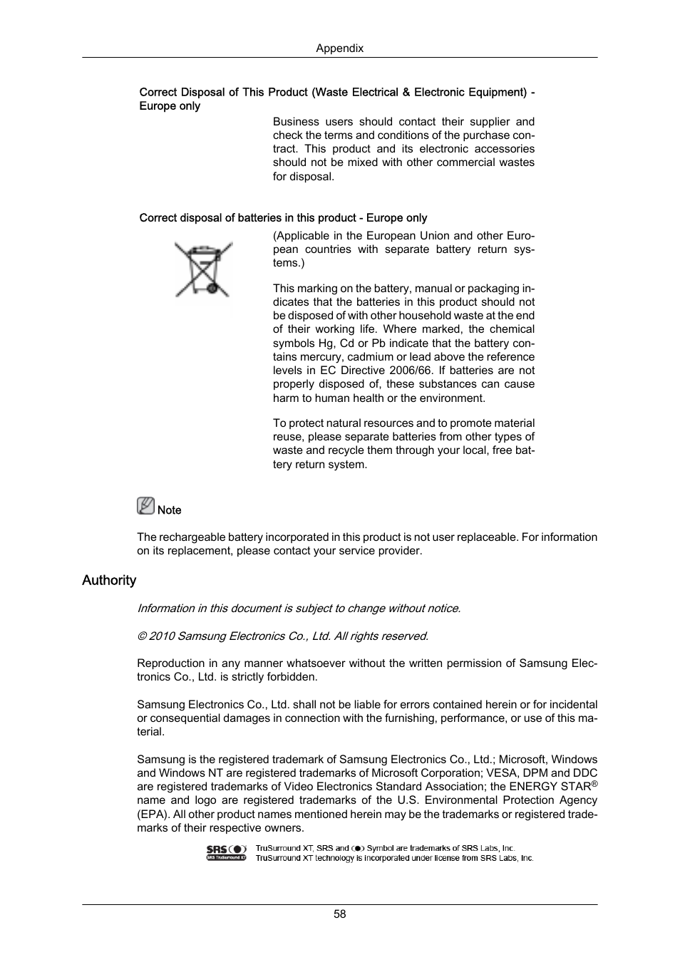 Authority | Samsung SYNCMASTER 460TMN User Manual | Page 58 / 59
