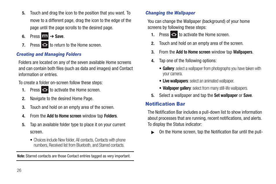 Notification bar | Samsung Galaxy Tab A3LSGHI987 User Manual | Page 30 / 146