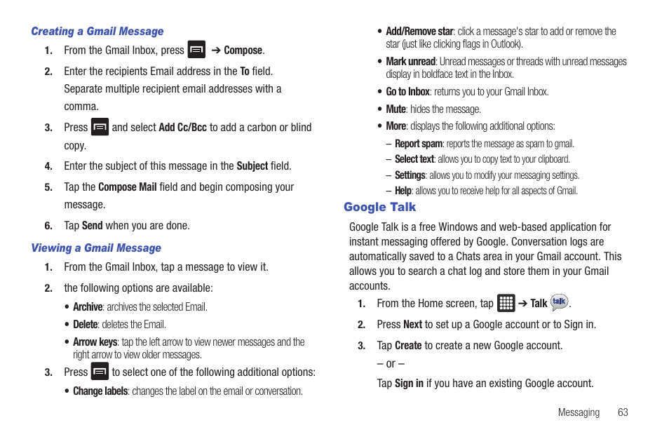 Google talk | Samsung Galaxy Tab A3LSGHI987 User Manual | Page 67 / 146