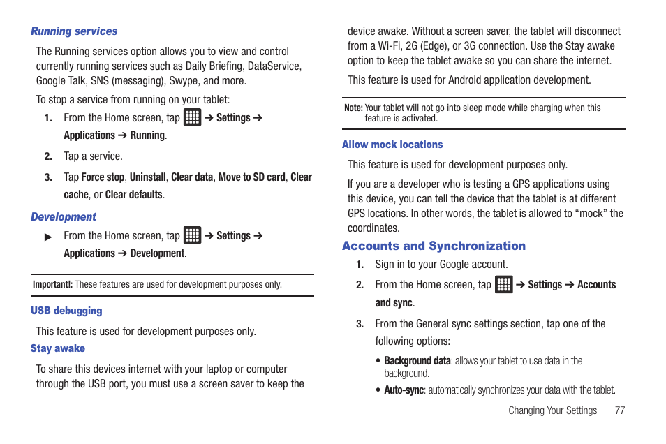 Accounts and synchronization | Samsung Galaxy Tab A3LSGHI987 User Manual | Page 81 / 146