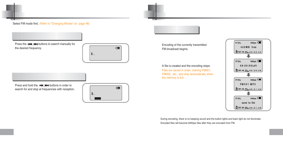 Listening to fm radio, Encoding from fm radio | Samsung YP-60 User Manual | Page 23 / 38