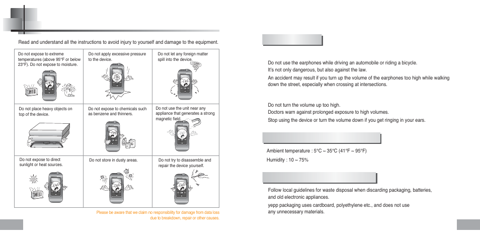 Preparations, Safety instructions, Earphones | Samsung YP-60 User Manual | Page 3 / 38
