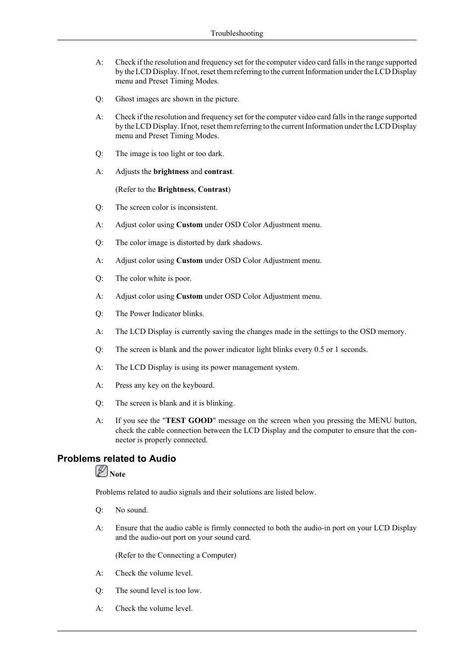 Problems related to audio | Samsung 400CXN User Manual | Page 110 / 132