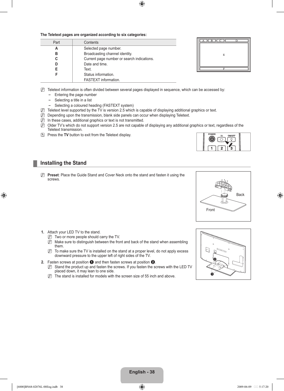 Installing the stand | Samsung BN68-02076L-00 User Manual | Page 40 / 59