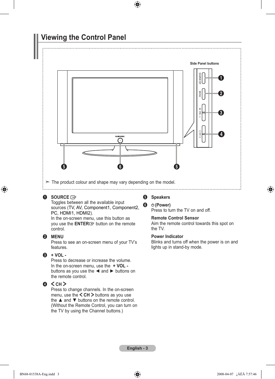Viewing the control panel | Samsung BN68-01538A-00 User Manual | Page 5 / 35