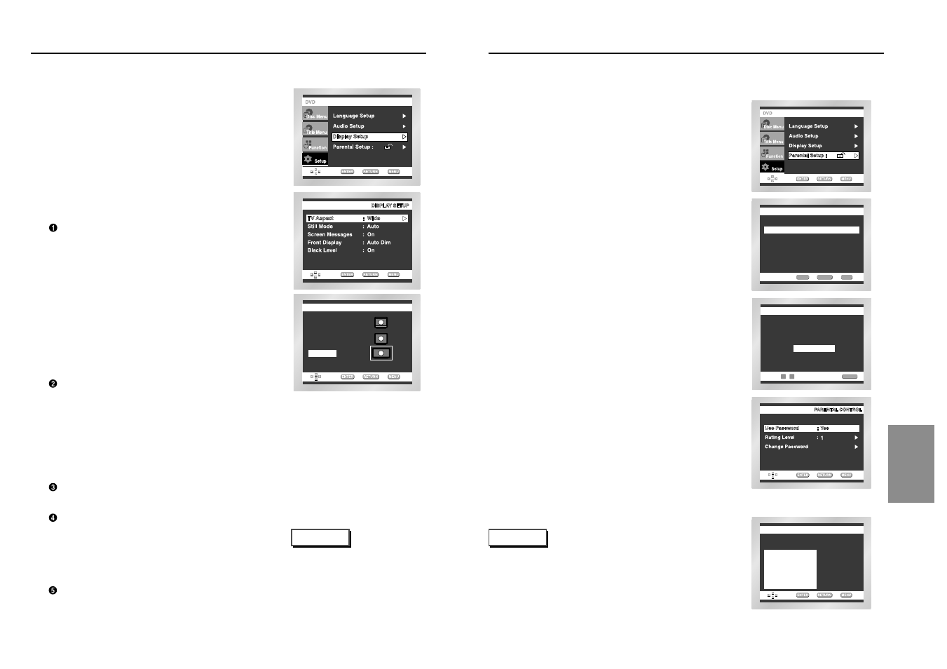 Setting up the parental control, Setting up the display options | Samsung DVD-P239 User Manual | Page 22 / 23