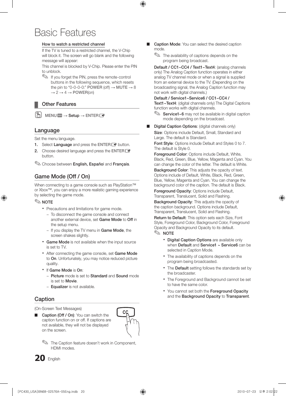 Basic features | Samsung BN68-02576A-06 User Manual | Page 20 / 38