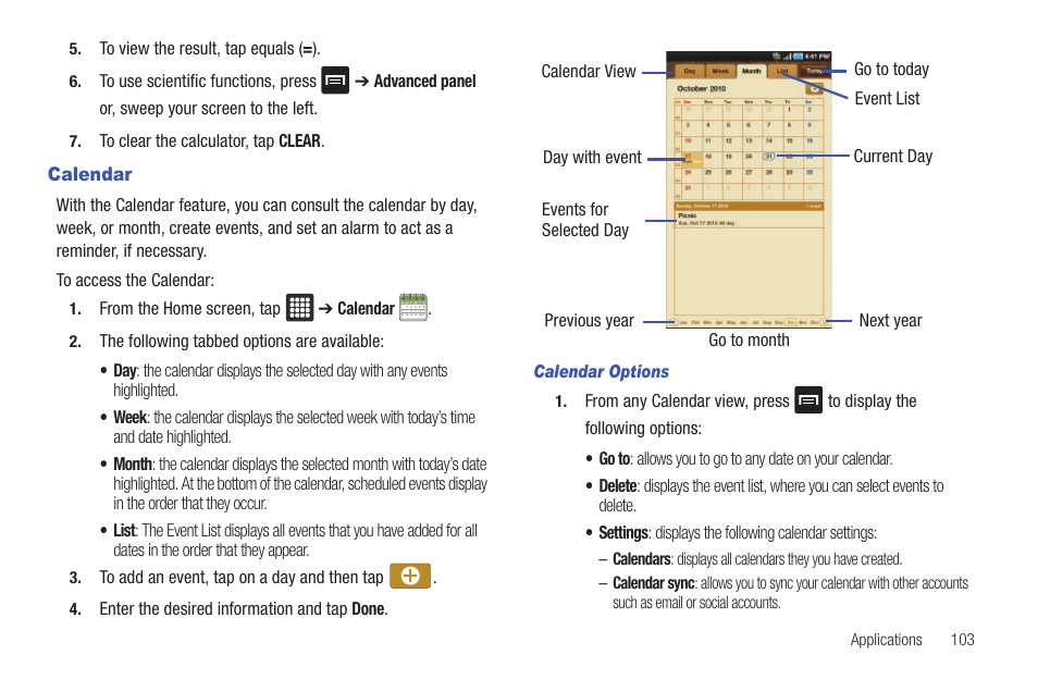 Calendar | Samsung GALAXY Tab SGH-I987 User Manual | Page 107 / 149