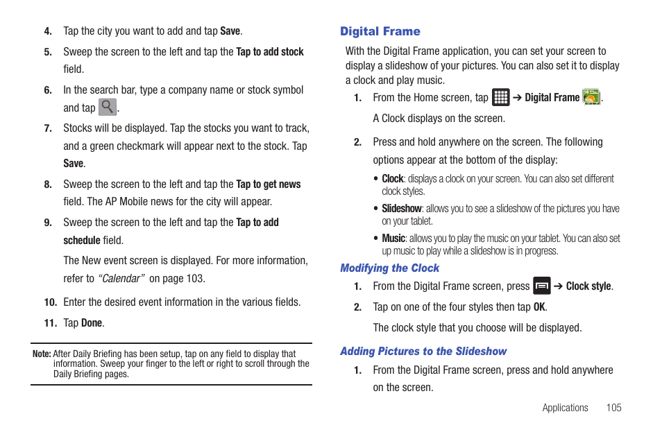 Digital frame | Samsung GALAXY Tab SGH-I987 User Manual | Page 109 / 149