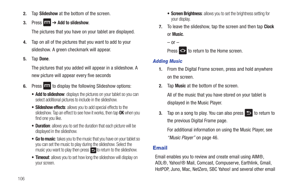 Email | Samsung GALAXY Tab SGH-I987 User Manual | Page 110 / 149
