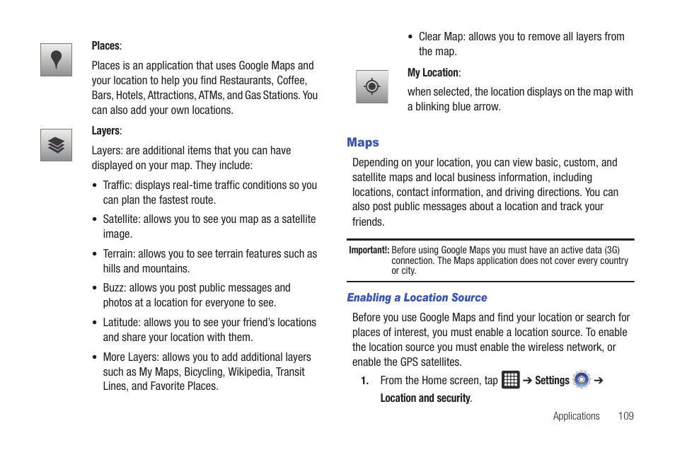 Maps | Samsung GALAXY Tab SGH-I987 User Manual | Page 113 / 149