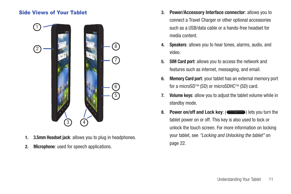 Side views of your tablet | Samsung GALAXY Tab SGH-I987 User Manual | Page 15 / 149