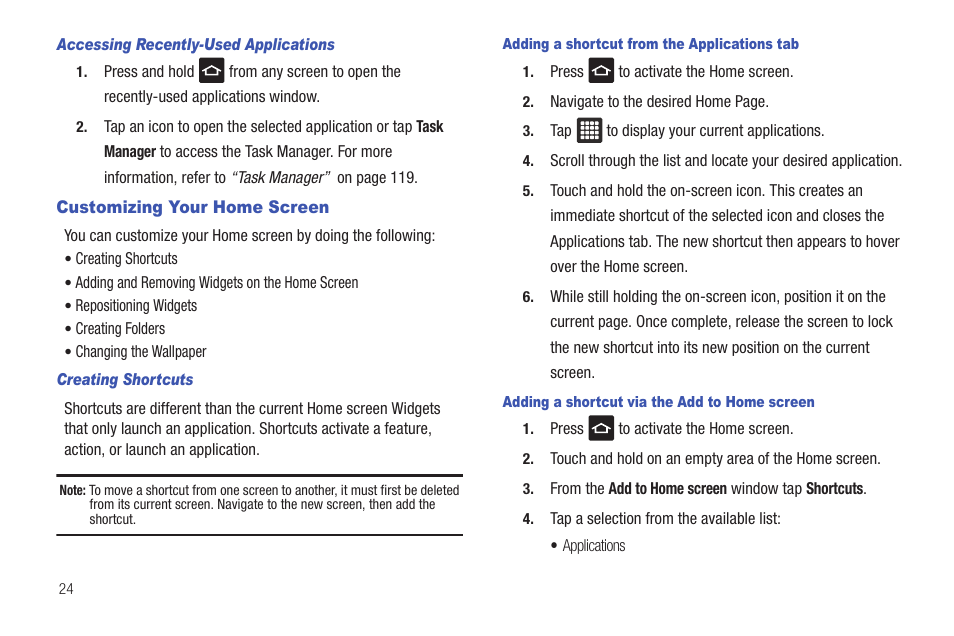 Customizing your home screen | Samsung GALAXY Tab SGH-I987 User Manual | Page 28 / 149