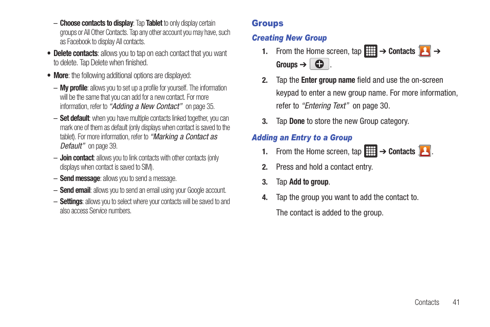 Groups | Samsung GALAXY Tab SGH-I987 User Manual | Page 45 / 149