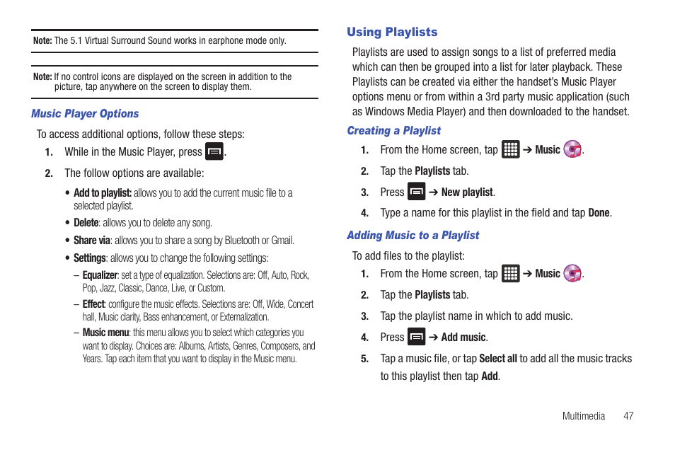 Using playlists | Samsung GALAXY Tab SGH-I987 User Manual | Page 51 / 149