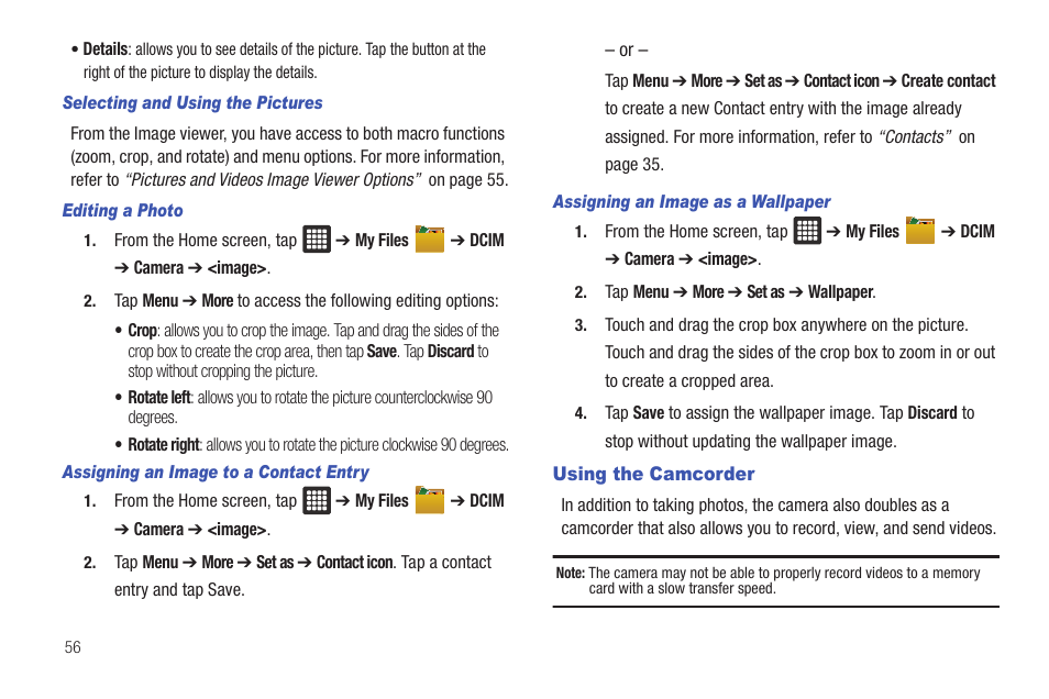 Using the camcorder | Samsung GALAXY Tab SGH-I987 User Manual | Page 60 / 149