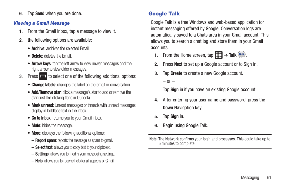 Google talk | Samsung GALAXY Tab SGH-I987 User Manual | Page 65 / 149