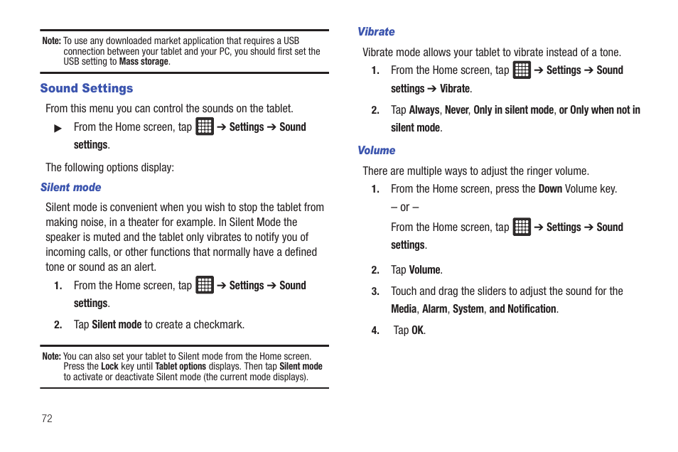 Sound settings | Samsung GALAXY Tab SGH-I987 User Manual | Page 76 / 149