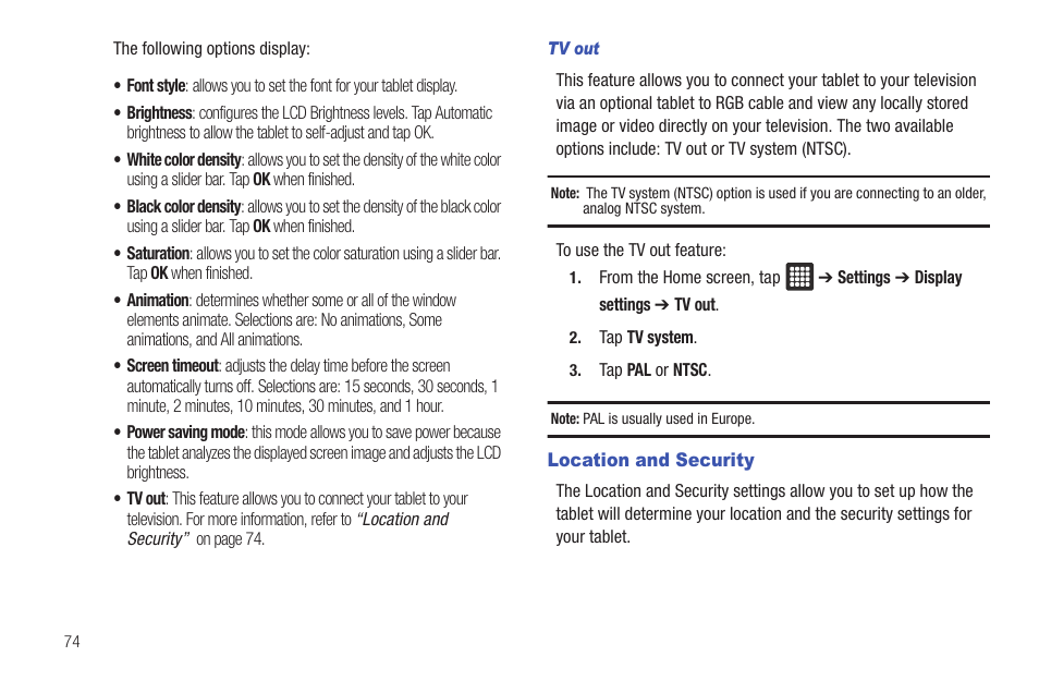 Location and security | Samsung GALAXY Tab SGH-I987 User Manual | Page 78 / 149