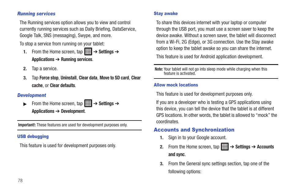 Accounts and synchronization | Samsung GALAXY Tab SGH-I987 User Manual | Page 82 / 149