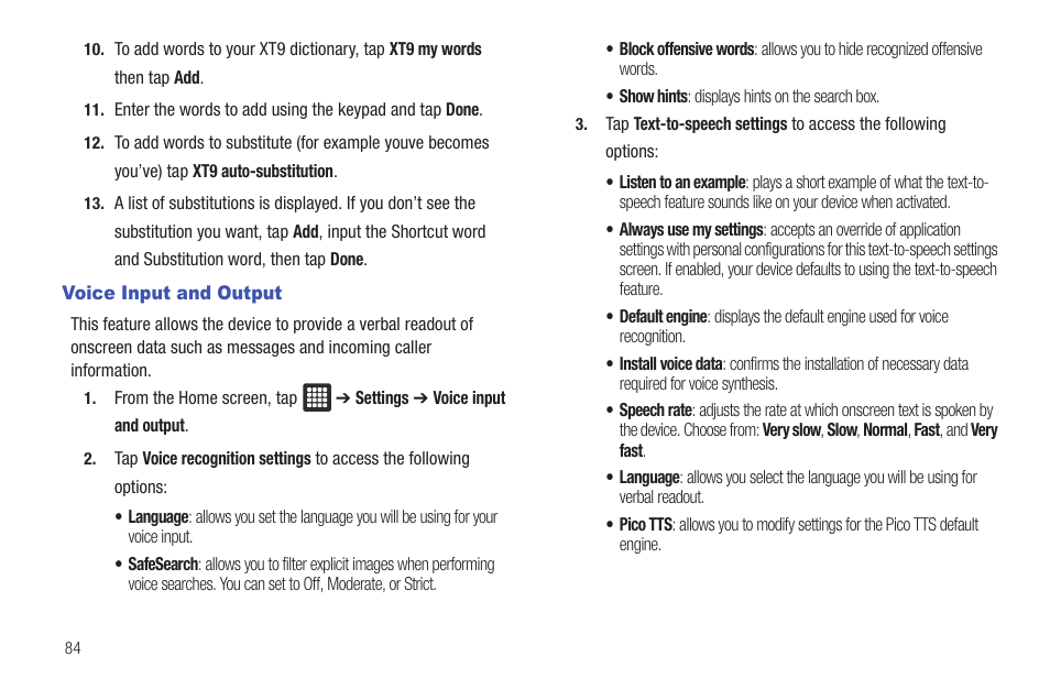 Voice input and output | Samsung GALAXY Tab SGH-I987 User Manual | Page 88 / 149