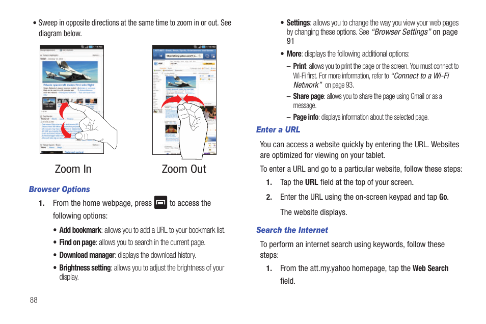 Zoom in zoom out | Samsung GALAXY Tab SGH-I987 User Manual | Page 92 / 149