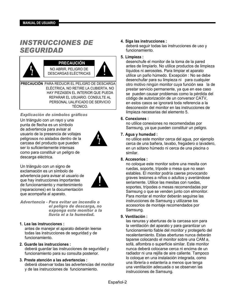 Instrucciones de seguridad | Samsung SMT-190Dx User Manual | Page 288 / 354
