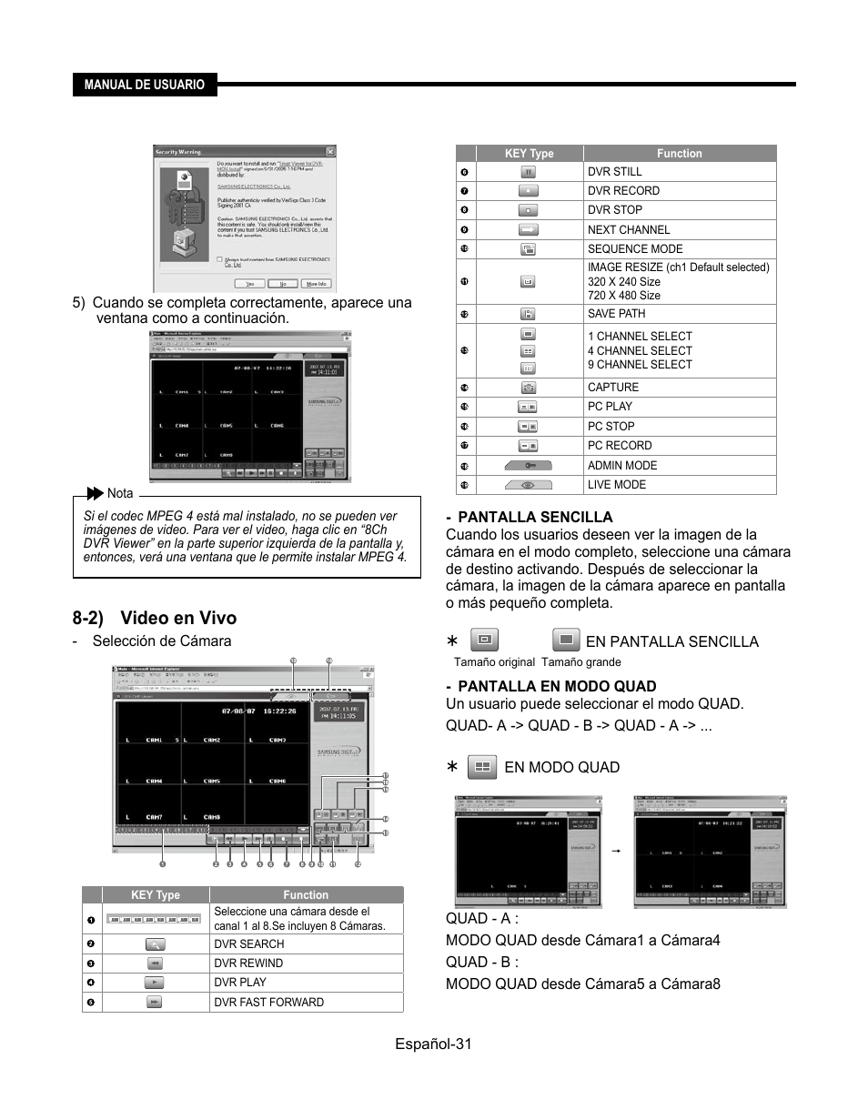 2) video en vivo | Samsung SMT-190Dx User Manual | Page 317 / 354