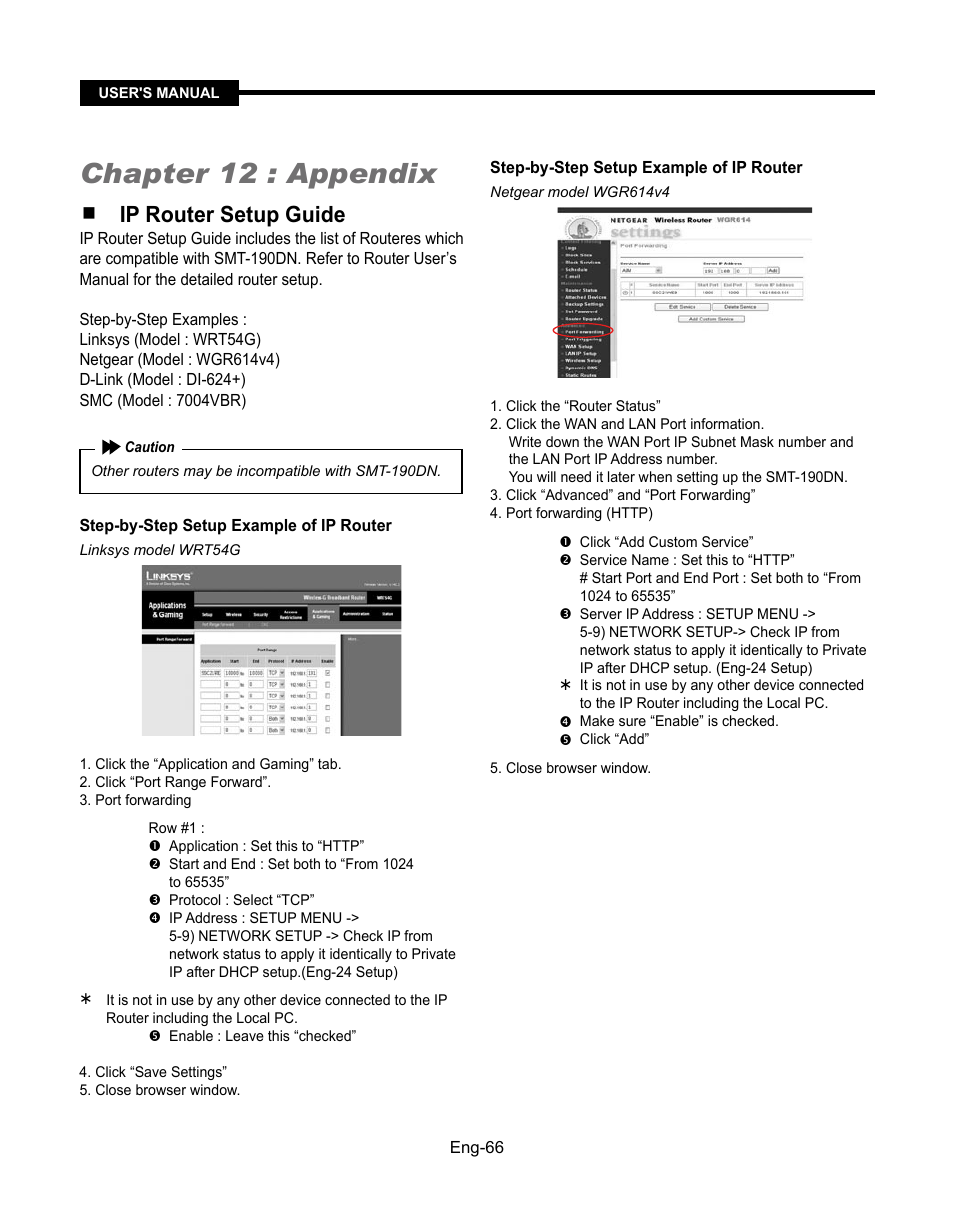 Chapter 12 : appendix, Ip router setup guide | Samsung SMT-190Dx User Manual | Page 66 / 354