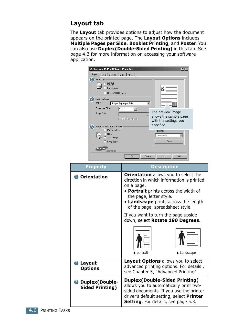 Layout tab | Samsung CLP 550 User Manual | Page 106 / 289