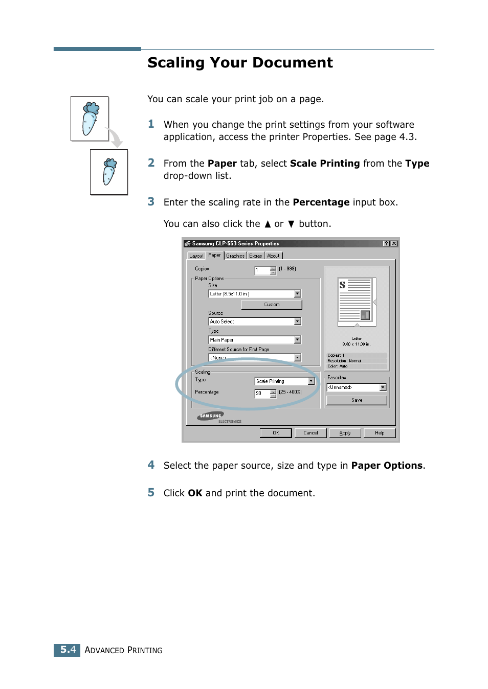 Scaling your document | Samsung CLP 550 User Manual | Page 118 / 289